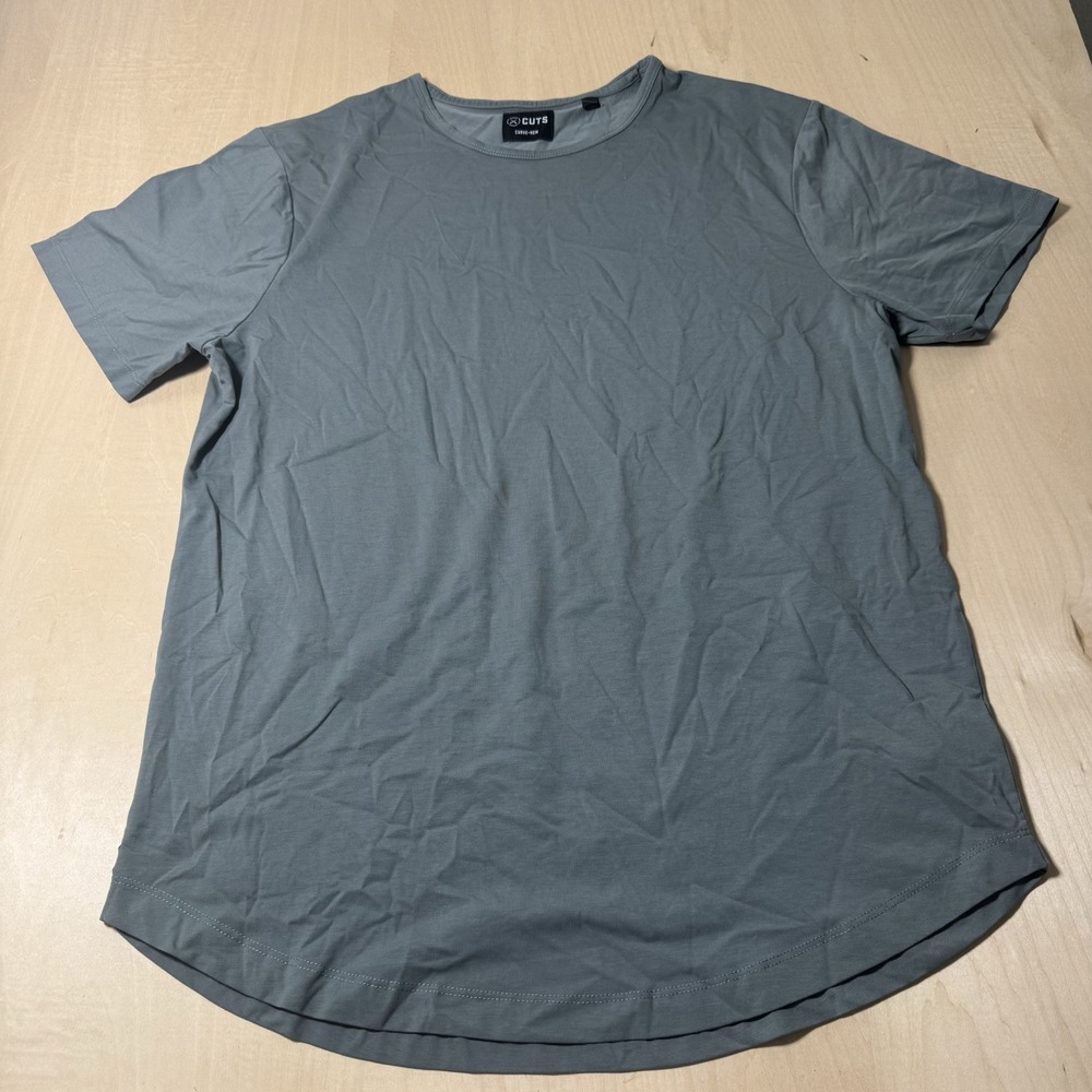 Cuts Shirt Men Gray Green Split Hem Short Sleeve Stretch Athletic Performance